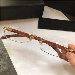 whole new fashion design optical frameless glasses retro transparent lens wood legs simple business style top quality237g