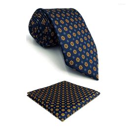 Handkerchiefs F18 Blue Gold Floral Necktie Set Business Ties For Men Slim 6cm Tie