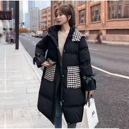 Women's Trench Coats Winter Checkerboard Chequered Down Cotton-padded Jacket Medium And Long Black All-in-one Loose Thin Thick Coat
