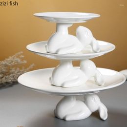 Plates Ceramic Tray Cartoon White Porcelain Plate Cake Pan Snack Fruit Dish Stand Dessert Kitchen Storage