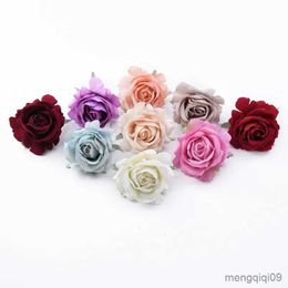 Christmas Decorations 5/10Pcs Artificial Flowers for Home Decor Wedding Bride Wrist Silk Roses Head Material Christmas Decorative Wreath