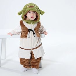 Rompers Baby Rompers Shrek Cosplay Clothes 0-3Y Toddler Boy Girl Anime Onesie Zipper Flannel Warm Bebe Kawaii Infant born Costumes 230927