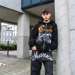 Men's Hoodies Sweatshirts 2023 New Graffiti Print Y2K Black Hoodie Men's Winter High Quality Demon Slayer Men Clothing Zippered hoodie plus cardigan T230928