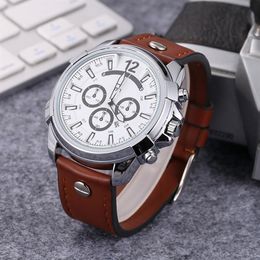 Brand Watches Men Big Dial Style Leather Strap Quartz Wrist Watch DZ01267b