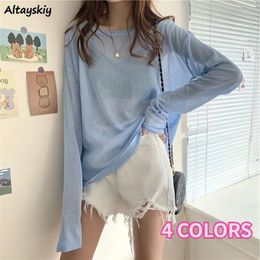 Women's T-Shirt T-shirts Women Long Sleeve Summer Sun-proof Thin Solid Simple Top Loose Ins Trendy 4-color Female Girls Ulzzang Casual Chic 230927