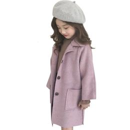 Cappotto Primavera Autunno Giacca in misto lana per ragazza Versione coreana Cappotto di sintesi double face di media lunghezza Abbigliamento casual per bambini 230927