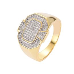 BlingBling CZ Rings For Mens Geometric Hip Hop Gold Silver Plated Jewellery Iced Out Full Diamond Ring2554