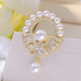 Brooches MeibaPJ DIY Empty Holder 10mm White Semiround Natural Pearl Flower Corsage Brooch Fashion Sweater Jewelry For Women