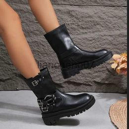 Boots 2023 Plus Size Winter Ladies Shoes Slip-on Women's Mid-Calf Boots Platform Square Heel Shoes Women Belt Buckle Ladies Boots x0928