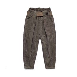 Men's Pants 2023 Autumn Japanese Thickened Corduroy Elastic Waistband Tapered Loose Trousers Relaxed Overalls For Women