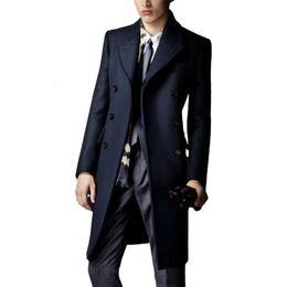Men's Wool Blends Winter Woollen Coats Spring Autumn Medium Length Business Large Size Overcoat Double Breasted Trench 4XL 230927