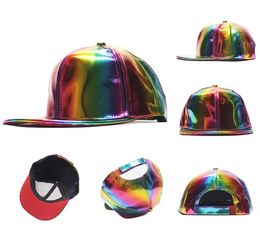 Ball Caps Women Men Faux Leather Top Baseball Cap Glitter Metallic Holographic Rainbow Reflective Hip Hop Adjustable Strapback Peaked Hats 230927