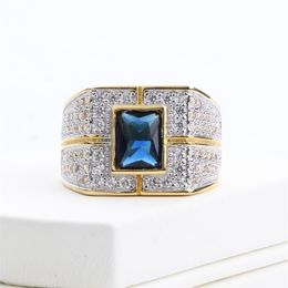 Natural Moissanite Gemstone 14K White Gold And Ring For Men Anillos De Hip Hop Bizuteria Wedding Rock Diamond Box Cluster Rings212p