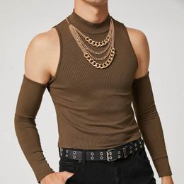 Men's T Shirts Clothing Solid Colour Undershirt Off-the-shoulder Long Sleeve Casual High-neck Openwork Sexy Oversized Shirt For Men