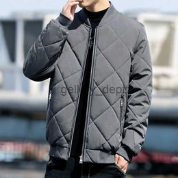 Men's Jackets Autumn Cotton Padded Jackets Men Casual Jackets Streetwear Solid Color Diamond Pattern Warm Coats J230928