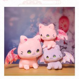 Plush Dolls Cute Pink Japanese Sakura Cat Flying Wings Bat Plush Toy Stuffed Purple Bats Plushies for Kids Birthday Gift 230927