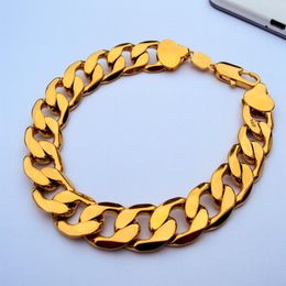 24K GF Stamp Yellow real Gold 9 12mm Mens Bracelet Curb Chain Link Jewellery 100% real gold not the real Gold not money 241n