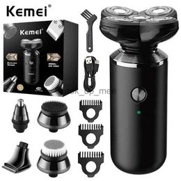 Electric Shaver Kemei 5 In1 Electric Shaver Men Beard Face Trimmer Nose Temple Mini Portable Skull Hair Cut Device Waterproof USB Charge Machine YQ230928