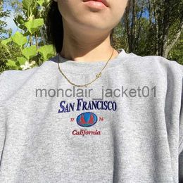 Womens Hoodies Sweatshirts San Francisco Golden Gate Bridge Embroidery Printed Thick Women Sweatshirts Loose Vintage Crewneck Cotton Autumn Casual Pullover J230