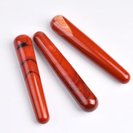 100% Natural Stone Red Jasper Smooth Massage Wand Crystal Mineral Acupoint Pen Gua Sha Tool Yoni Wand Health Care Beauty Tool