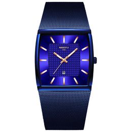 NIBOSI Mens Watches Top Brand Luxury Blue Square Quartz Watch Men Waterproof Golden Male Wristwatch Men Relogio Masculino new styl306G