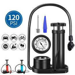 Bike Pumps Bicycle Pump Portable Aluminum Foot Pumps Cycling Air Pump Pressure Gauge Inflator 120Psi Pressure Pedal Bike Pump 230928