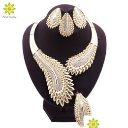 Jewellery Sets Luxury Dubai Gold Colour Big Necklace Earrings For Women Bridal Accessories Gift Indian Jewellery 221109 Drop Delivery Dhcr9