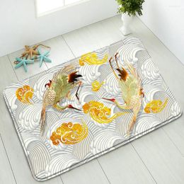 Bath Mats Animals Bird Floor Mat Peacocks Peony Flowers Feather Non-Slip Bathroom Pad Kitchen Living Room Bedroom Door Washable Carpet