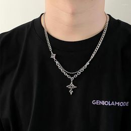 Pendant Necklaces Black Cross Boys Necklace For Man Niche Personality Stitching Chain Design Clavicle Jewelery