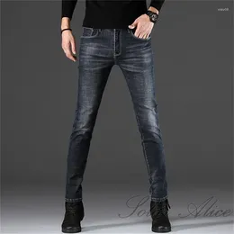 Men's Jeans 2023 Men's Fall/winter Thick Small Feet Mid-rise Stretch Slim Pencil Casual Pants