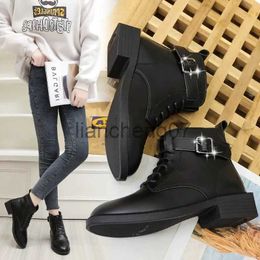 Boots Botas Women Motorcycle Ankle Boots Wedges Female Lace Up Platforms winter Black Leather Oxford Shoes Woman 2022 Botas Mujer x0928