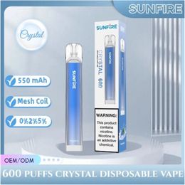 Original China Sunfire 600 Puffs Disposable Vape Pen 2ml Prefilled Electric Cigarette Factory Wholesale OEM 6 Flavours Crystal RoHs CE Approved Vapour 0% 2% 3% 5% Lithuania