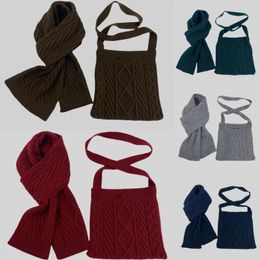Hats Scarves Gloves Sets BISONJS The Fashion Diamond Lattice Knitted Scarf Women's Hand Bag Diagonally Across Wool Shopping Trendy Kit