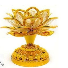 Gold Battery Buddha Music Speaker lamp Flower Fancy Colorful Changing LED Lotus Flower Romantic Wedding Decoration Party Lamps215e