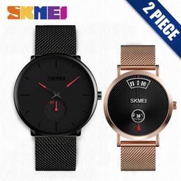 SKMEI Quartz Watch Men Ladies Fashion Casual Wristwatches Waterproof Couple Lovers Watches relogio masculino Clock 9185 1409 Set271u