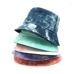 Berets 2023 Tie-dye Bucket Hat Spring And Summer Women Double-sided Basin Hats Hip-hop Trend Travel Men Sunshade Panama Bob Cap