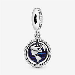 100% 925 Sterling Silver Spinning Globe Dangle Charms Fit Original European Charm Bracelet Fashion Women Wedding Engagement Jewelr259Z