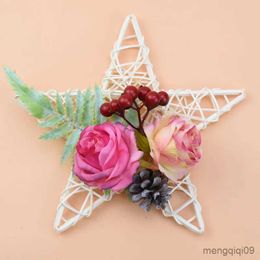 Christmas Decorations 10/15/20cm Rattan Frame Artificial Flowers Wreaths Christmas Decoration For Home DIY Handmade Door Hanging Wedding Wall R230928