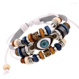 Charm Bracelets Beaded Eyes Leather Bracelet Pull Adjustment Couple Jewelry For Men Women