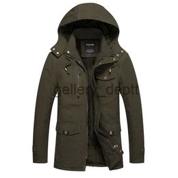 Men's Down Parkas ONESTAND 2023 Men's Hooded Parka Jacket Thick Fleece Warm Winter Coat Windproof Military Jacket Casual Overcoat Hat Detachable J230928