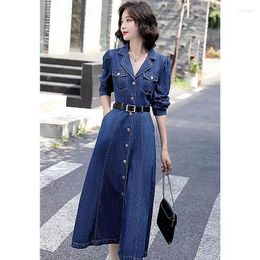 Casual Dresses 2023 Women Spring Autumn Vintage Long Sleeve Jeans Dress Female Turn Down Collar Ladies Denim Vestidos V362