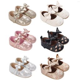 First Walkers Infant Baby Girls Princess Shoes Heart Jacquard Bowknot Non-Slip Wedding Slippers Adorable Shine Surface Booties