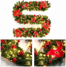 Christmas Decorations 2.7m Light Christmas Rattan wreath Luxury Christmas Decorations Garland Decoration Rattan with Lights Xmas Home Party