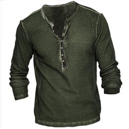 DIY Clothing Customised Tees & Polos blackish green 3D Pattern Fashion Men's Loose Sleeve 7 Button Retro Print Top T-shirt