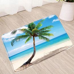 Bath Mats Ocean Scenery Mat 3D Coconut Tree Plant Non-Slip Shower Enclosure Room Toilet Floor Pad Bathroom Furniture Rug Carpet