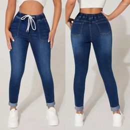 Women's Jeans 2023 Autumn And Winter High Stretch Elastic Waist Drawstring Fashion Skinny Slim Ankle-Length Denim Pencil Pants