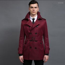 Men's Trench Coats Red Autumn Fashion Medium-long Coat Men Overcoat Long Sleeve Mens Clothing Double Breasted Outerwear Casaco Masculino