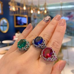 Cluster Rings RUZZALLATI 2023 Fashion Lab Emerald Stone Zirconia Ring Silver Colour Open For Women Wedding Party Jewellery
