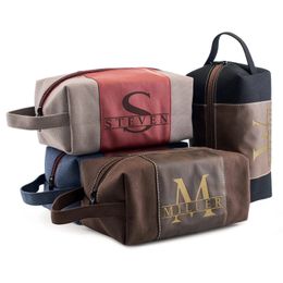 Cosmetic Bags Cases Wash bag large capacity portable makeup retro mens canvas waterproof PU leather storage 230927