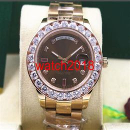 Luxury Watch Day&Date 118205 Mens Everose Gold Chocolate Diamond & Ruby 41MM Bigger Diamonds Watchs Automatic Sapphire Luminous Me2640